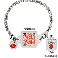 Candy Apple Red Squid Square Medical Alert ID Bracelet Using QR Code - No Engraving Necessary - Parent (XL (8.0"))