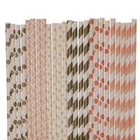 Peach and Gold Paper Straws Mix - Stripe, Damask, Polka Dots (100)
