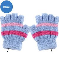DECVO USB 2.0 Powered Stripes Heating Pattern Knitting Wool Heated Gloves Fingerless Hands Warmer Mittens Laptop Computer Warm Gloves for Women Men Girls Boys (Blue)