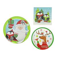 Set of 80 Reindeer, Penguin, and Santa Holiday Party Plates and Napkins! 8.75" Large Plates - 6.87" Small Plates - 9.8"x9.75" Small Napkins (Unfolded) - Premium Strength Plates!