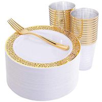ladiy Durable Hollow Wedding Party Disposable Plate Tableware Dishes Gold