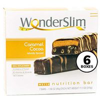 WonderSlim Meal Replacement Protein Bar - Low Carb Nutrition Bar for Women & Men - Caramel Cocoa - High Fiber, KETO Friendly, Gluten Free, Weight Loss Diet Snack Bar (7ct)6 Box Value-Pack (Save 15%)