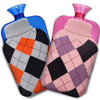 QIBOX Hot Water Bottle with Cover, 2-Pack Classic Hand Warmer for Home and Outdoor, Durable Hot Water Bag for Hot & Cold Therapy