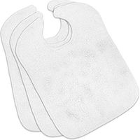Nobles Terry Adult Bibs (3-Pack, White, 18 x 30 Inches) with Velcro Closure Made from 100% Cotton - Absorbent Clothing Protector - Reusable - Machine Washable Patient Bibs