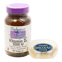 Bundle – 2 Items : Vitamin D3 2000 IU by Bluebonnet - 90 Vcaps and 1 VDC Pill Box