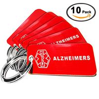 My Identity Doctor - 10 Pre-Engraved Alzheimer’s Plastic Medical Alert ID Keychains, 2.25 x .79 Inch