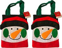 9.25" x 7.25" Christmas Holiday Felt Handmade Santa, Snowman, Penguin Treat Gift Bags (Snowman - 2 Pack)