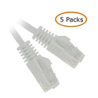 ACL 1 Feet RJ45 Ultra Premium 32AWG Cat6 (550 MHZ) Flat Ethernet Cable, White, 25 Pack