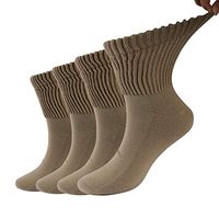 Dsource Diabetic Socks,Mens Womens No Binding Dress Crew Socks with Seamless Toe and Cushion Sole 4 Pairs L/XL Khaki