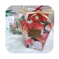 Sweet-Cupid Wedding Candy Box with Ribbons and Plastic Pearl Gift Boxes with Handles Wedding Event Party Gift Bags for Packing Favor Boxes,Red Flower,50Pcs,7 X 7 X 12 cm