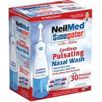 NeilMed Sinugator Cordless Pulsating Nasal Wash Kit with One Irrigator, 30 Premixed Packets and 3 AA Batteries