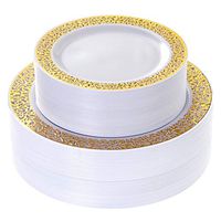 60 Pieces Gold Plates, Plastic Party Plates Reusable, Disposable wedding Plates Premium Heavyweight Includes: 30 Dinner Plates 10.25 Inch and 30 Salad/Dessert Plates 7.5 Inch
