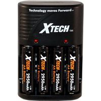 Xtech 4 AA High Capacity 2950mah Rechargeable Batteries with Travel Charger for Neewer NW320, NW-561, NW-565, NW660III, NW670, NW680/TT680, NW-985C, NW910/MK910 & MK900 Speedlight Camera Flashes
