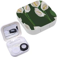 Portable Contact Lens Case Box Travel Kit Mirror + Bottle + Tweezers Container Holder [ Floral Flower ]