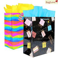 BagLove Large Gift Bags with Tissue Paper (2 Pack) 10.5" x 13" x 5.4" Bright and Colorful Birthday Gift Bags for Men, Women, and Kids
