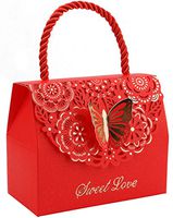 DriewWedding 20pcs Butterfly Decorative Boxes Paper Tote Gift Bags with Handle, Wedding Flower Favor Boxes for Anniversary, Birthday Parties, Baby Shower, Bridal Showers - Red, 4.3"x2.2"x3.5"