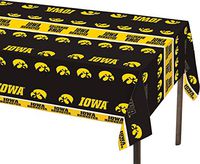 Creative Converting 729900 Collegiate Plastic Table Cover, 54 by 108", University of Iowa, Black/Gold