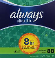 Always Ultra Thin Feminine Pads with Wings, Long/Super, Unscented, 88 Count