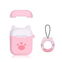 Airpods Case, Airpods Silicone Case Cover Cute Cat Claw Shockproof Protective Cover Skin for Apple Airpods Earphones Accessories Charging Case with Keychain Pink