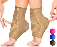 Ankle Compression Socks by SPARTHOS (Pair) - Plantar Fasciitis Ankle Brace with Arch Support - for Men and Women - Foot Sleeves - Relieve Heel Pain Reduce Swelling, Achilles Tendon Treatment (Beige-L)