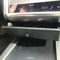 Car Center Console Drawer, Center Container Organizer, Wooden Cubby Compartment Storage Glasses Box for Tesla Model S Model X (Carbon Fiber Black)