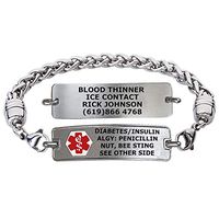 Divoti Custom Engraved Medical Alert Bracelets for Women, Stainless Steel Medical Bracelet, Medical ID Bracelet w/Free Engraving – Classic Tag w/Wheat Chain-Red-8.5"