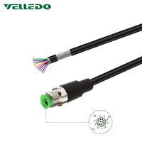 VELLEDQ Industrial Pre-Wired M12 Connector Cable 12-Pin Male A-Coding 3M/10FT PVC Shielded Line