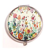 Floral pattern Fashion Custom Round Silver Pill Box Pocket 2.1 inches Medicine Tablet Holder Organizer Case for Purse