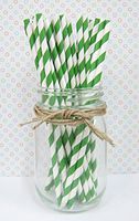 75 Stripped Paper Straws Birthday Wedding Baby Shower Party -Green Striped
