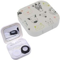 Portable Contact Lens Case Box Travel Kit Mirror + Bottle + Tweezers Container Holder [ Forest Animalhand ]