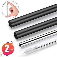 Reusable Straws with Case,Himimi 2 Pack Telescopic Metal Drinking Straws, Portable Stainless Steel Collapsible Straws Perfect for Travel, Home, Office (Black)