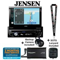 Jensen VX7014 Single Din 7" Flip-Out Navigation Receiver + SXV300V1 Satellite Radio Tuner and Antenna + a Backup Camera with Sots Lanyard Bundle
