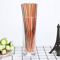 Disposable Paper Straw Hot Stamping Biodegradable Drinking Paper Straw Paper Straw for Drinking Christmas Party Supplies - Pack of 25 (Rose Gold)
