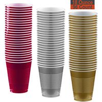 18 oz Party Cups, 96 Count - Burgundy, Silver, Gold - 32 Each Color