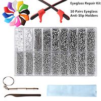 Eyeglass Repair Kit + 10 Pairs Eyeglass Silicone Anti-Slip Holders, Magnoloran Eye Glasses Screw Kit Assorted Tiny Screws Nut with 4 in 1 Screwdriver Tool and Tweezer for Glasses, Sunglasses, Watches