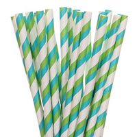 Biodegradable Paper Straws Blue And Green Striped (100)