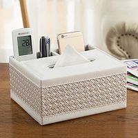 T-ZJHC Multi-Function Tissue Box Desktop Living Room Coffee Table, Square 2 Grid - White Woven Pattern