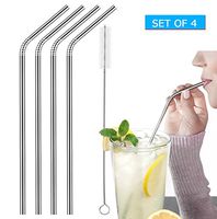 Stainless Steel Drinking Straws, Set of 4, Free Cleaning Brush Included