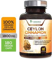 Certified Organic Ceylon Cinnamon (Made with Organic Ceylon Cinnamon) 1800mg - Organic Sri Lanka Ceylon Cinnamon Powder Pills - Made in USA - Best Vegan Blood Sugar Support Supplement - 180 Capsules