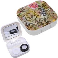 Portable Contact Lens Case Box Travel Kit Mirror + Bottle + Tweezers Container Holder [ Watercolor Leaf Flowers ]