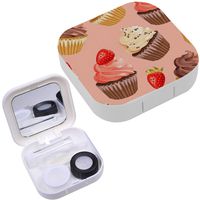 Portable Contact Lens Case Box Travel Kit Mirror + Bottle + Tweezers Container Holder [ Cupcakes On Pink ]
