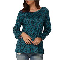 Meikosks Women's Long Sleeve Leopard Print T Shirt Round Neck Tops Plus Size Blouses Loose Tunic Blue