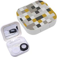 Portable Contact Lens Case Box Travel Kit Mirror + Bottle + Tweezers Container Holder [ Squares Mosaic Geometric ]
