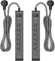 2 Pack Surge Protector Power Strip with 6 Outlets 2 USB Ports 5-Foot Long Heavy-Duty Braided Extension Cords Flat Plug 900 Joules 15A Circuit Breaker Wall Mount for Home Office ETL Listed