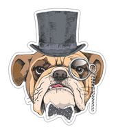 JS Artworks Cute English Bulldog Portrait Vinyl Bumper Sticker Decal Bowler Hat Tie Monocle