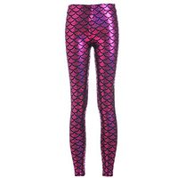 H.Coosy Practical;Cozy Europe and The United States Mermaid Fish Scales Multi-Color Multi-Color Bright Leather Leggings ML-2008 Rose red XXL