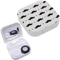 Portable Contact Lens Case Box Travel Kit Mirror + Bottle + Tweezers Container Holder [ Flat Design Hipster Moustache ]
