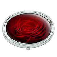 Red Rose Closeup Flower Petals Metal Oval Pill Case Box