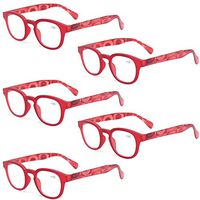Reading Glasses Fashion Men and Women Readers Spring Hinge with Pattern Design Eyeglasses for Reading (5 Pack Red, 0.75)