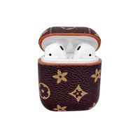 Airpods Case Keychain,MeiQing Leather AirPod Charging Protective Case Cover for Airpods Earphones Accessories Great Gift (Brown Flower)